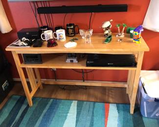 Stylus TV supporting table with slats, woodgrain solid piece of furniture