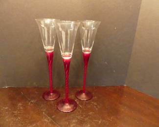Tall Tulip Bombay Lagrande Wine Glasses with Red/Ruby Twist Stems - Set of 3 - 13" Tall