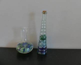Decorative Glass Jars with Decorative Colored Glass - Short: 6" Diameter x 10" Tall Tall: 4" Diameter x 15" Tall