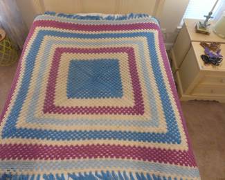Hand Crocheted Afghan in Blues/Purple - 67" x 75"