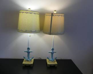 Pair of Nautical Anchor Table Lamps - 29" Tall