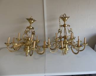 Pair of Ornate Golden Chandeliers - 29" Diameter x 29" Tall