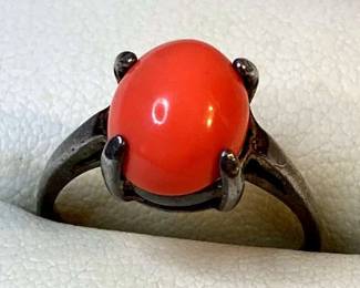 HPT029 Red Coral Sterling Silver Ring