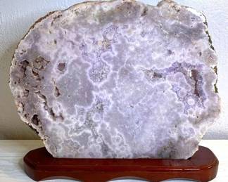 HPT038 Rare Flower Of Amethyst Slab Of Crystal w/Wood Stand