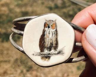 HPT094 Owl SS Bracelet - Hand Painted 