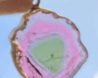 HPT109 Watermelon Tourmaline 18k Gold Pendant