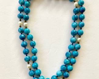 HPT107 Blue Quartz & Pearls Necklace 