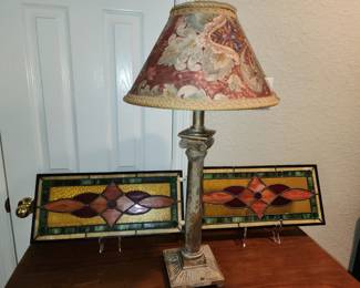 Pair of Beautiful Stain Glass Window Panels - Table Lamp