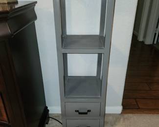 Narrow Tall Gray Cabinet with 2 Drawers