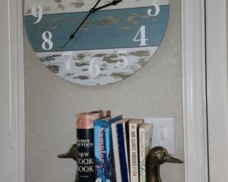 Wall Shabby Chic Clock - Brass Duck Bookends - Cookbooks