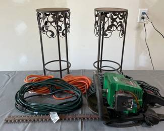 Gas Powered Trimmer, Extension Cords and Plant Stands