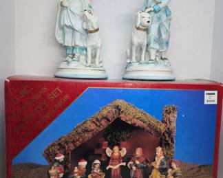 (2) Landro Porcelain Set w/ Dogs & 11-Piece Nativity Set
