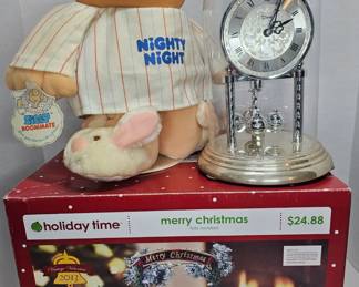 Vintage Ziggy Roommate Plush, Holiday Time Merry Christmas Ice Skating Decoration & W. Germany Devon Anniversary Dome Clock