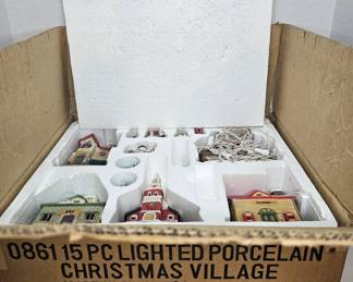15-Piece Lighted Porcelain Christmas Village