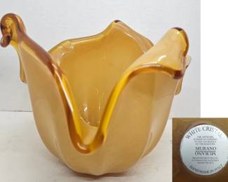Murano Large Orange White Crystal Bowl