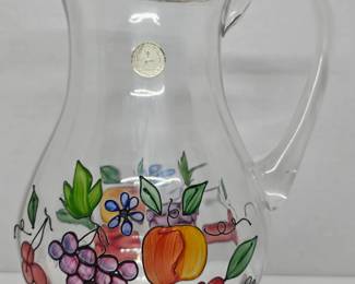 Handcrafted Crystal Romanian Flower Pitcher w/ Gold Rim