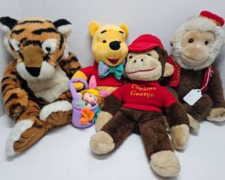 Russ "Tickles" Tiger, Pooh Plush w/ Piglet 1998, Knickerbocker Curious George & Gund Musical Monkey that works!