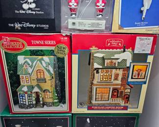 Walt Disney Studios Photo Frame, Santa Lighted Village Accessories, Hallmark Barry Bonds Ornament & Assorted Christmas Village Houses