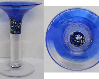 5.5" Kosta Boda Blue Trumpet Vase Signed by Bertil Vallien