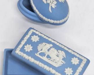 Wedgwood Blue Jasperware 3.5" Trinket Box w/ Lid & Egg Shaped Trinket Box