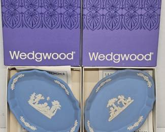 Wedgwood Blue Jasperware Oval 4.5" Silver Tray w/ Box (2)