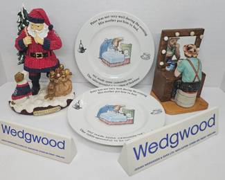 2002 The Memory Company Santa's Friend St. Louis Cardinals Figurine 7.25" Tall.  Wedgwood (2) Peter Rabbit 7" Plates.  Wedgwood 5" & 7.25" Store Display Bone China.  The Original Emmett Kelly Collection '88 "Clown in the Mirror" Figurine #/15,000.