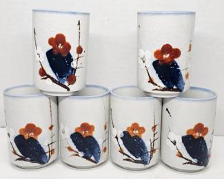 Set of 6 Vintage Japanese Style Hand Painted Cups