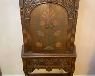 BUY IT NOW $1300 Antique Jacobian style solid wood cabinet with painted doors and sides. 38"w x 64"h x 18"d