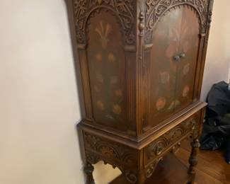 BUY IT NOW $1300 Antique Jacobian style solid wood cabinet with painted doors and sides. 38"w x 64"h x 18"d