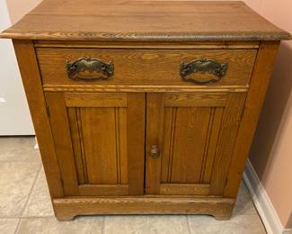 Antique 1-drawer cabinet side table; 15.25"d x 27"w x 27.5"h