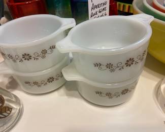 Vintage Pyrex milk glass floral soup bowls