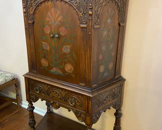 BUY IT NOW $1300 Antique Jacobian style solid wood cabinet with painted doors and sides. 38"w x 64"h x 18"d