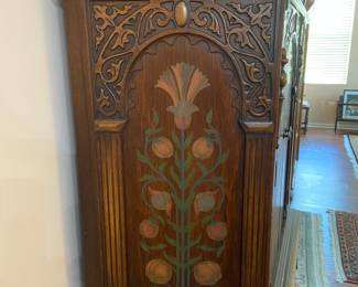 BUY IT NOW $1300 Antique Jacobian style solid wood cabinet with painted doors and sides 