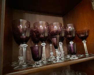 Vintage hand blown amethyst glass goblets 