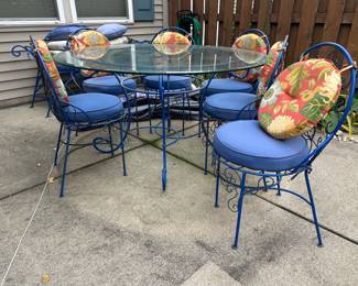 Vibrant Blue Iron Garden Patio Set with 6 chairs