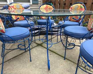 Vibrant Blue Iron Garden Patio Set with 6 chairs