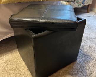 Black leather storage ottoman cube 