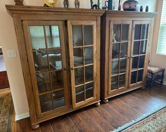 BUY IT NOW! $300 each. Solid wood and glass bookcases by Broyhill; 17.25"D x 69.5"h x 54.25"w (2 available)