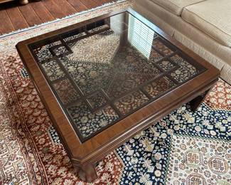 BUY IT NOW!$120. Vintage Square glass and wood coffee table, by Drexel Heritage