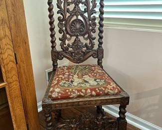 BUY IT NOW $250 Antique high backed gothic style rosewood chair with carved accents (c. early 1900s)
