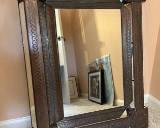 Metal square mirror with floral accents