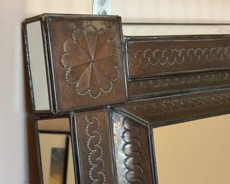 Metal square mirror with floral accents