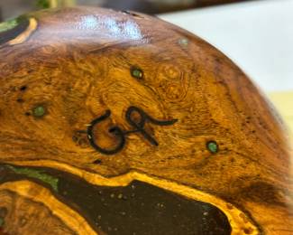 Turned Burl Vase with turquoise inlay