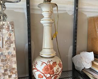 Vintage Lamp with orange floral design and gold accents