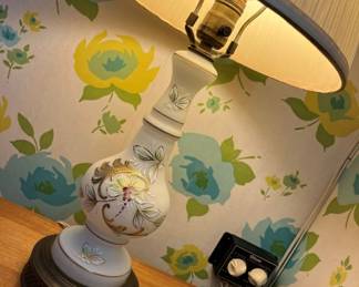 55 Vintage Satin Glass HandPainted Table Lamp X3min