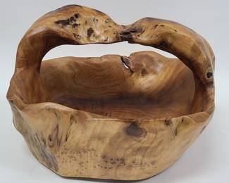 Hand Carved Burl Wood Basket 12" Wide