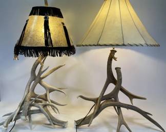 Deer Antler Table Lamps - 1 w/ Skin Shade