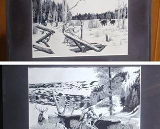 2 Framed Clark Gallup Hunting Prints Limited Ed.