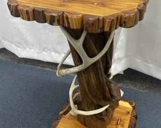 Burl Wood End Table with Antler Accents