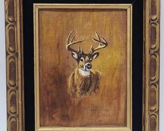 Small Oil on Board Deer Painting by Lorene Stivers